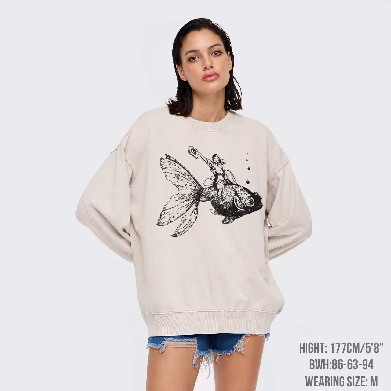 Goldfish-Riding Cowgirl Washed Sweatshirts