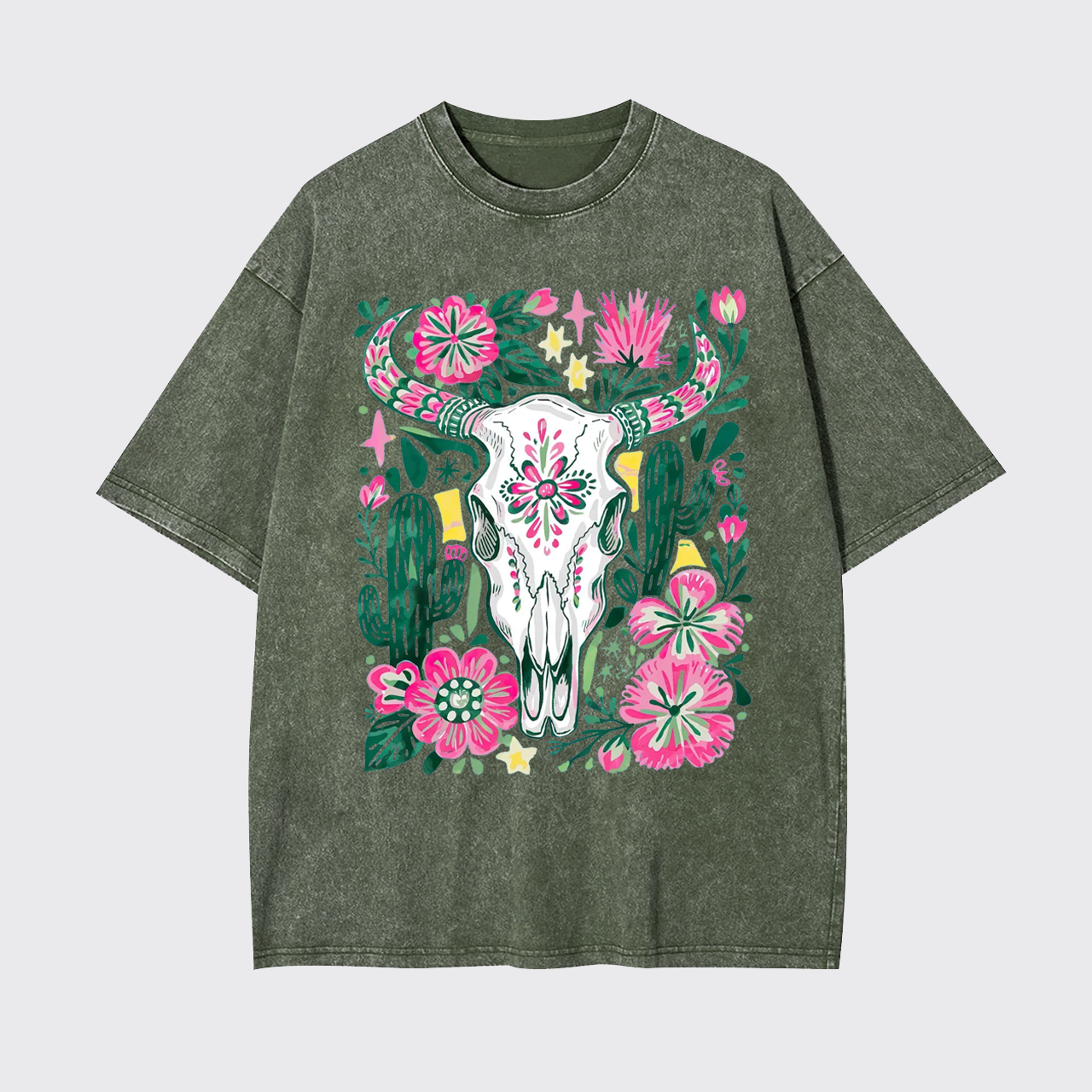 Western Floral Cow Skull Garment-dye Tees