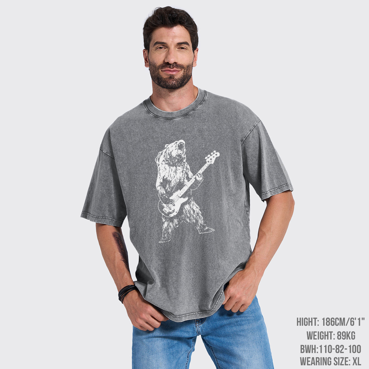 Bear Playing Bass Guitar Garment-dye Tees