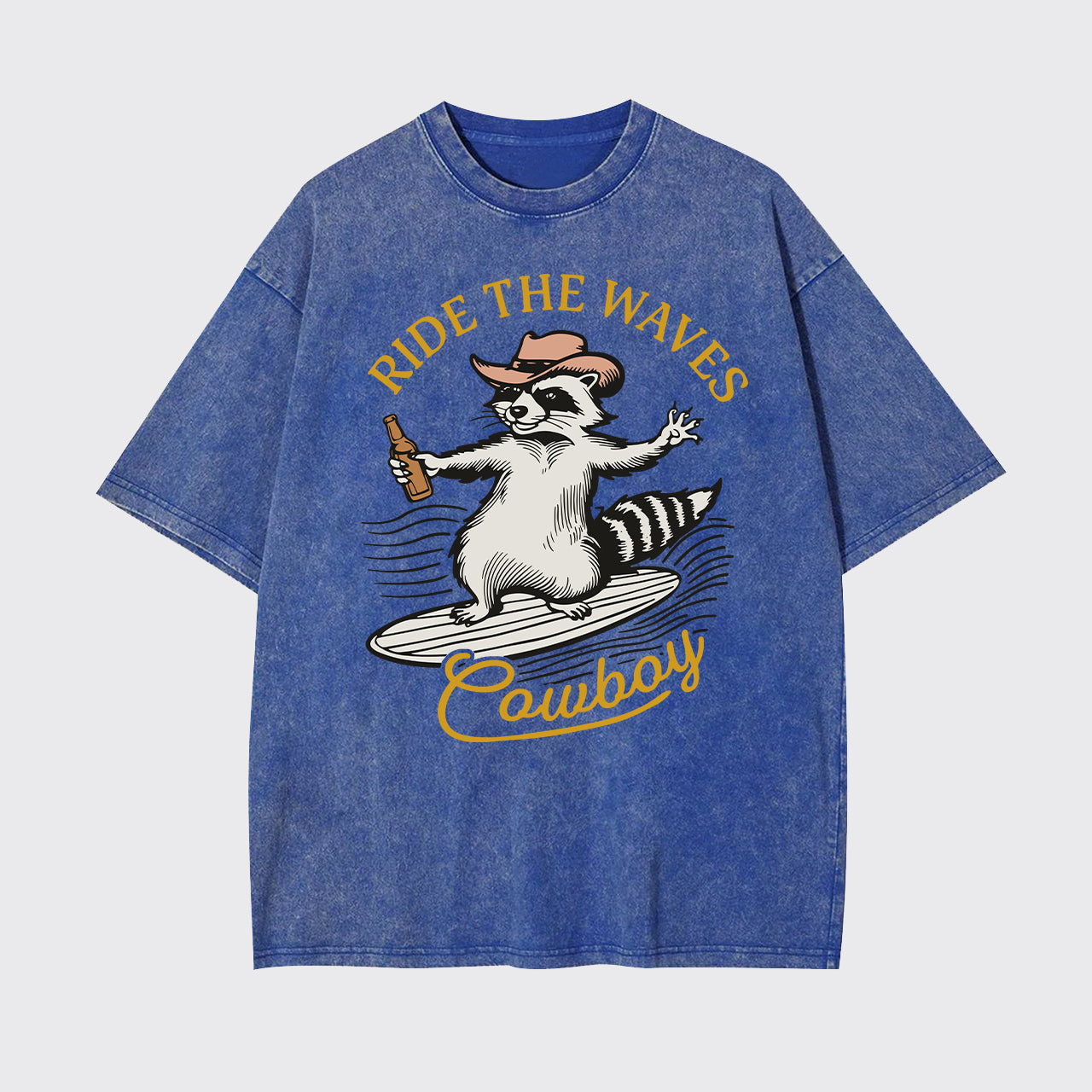 Surfing Cowboy Raccoon With Beer Garment-dye Tees