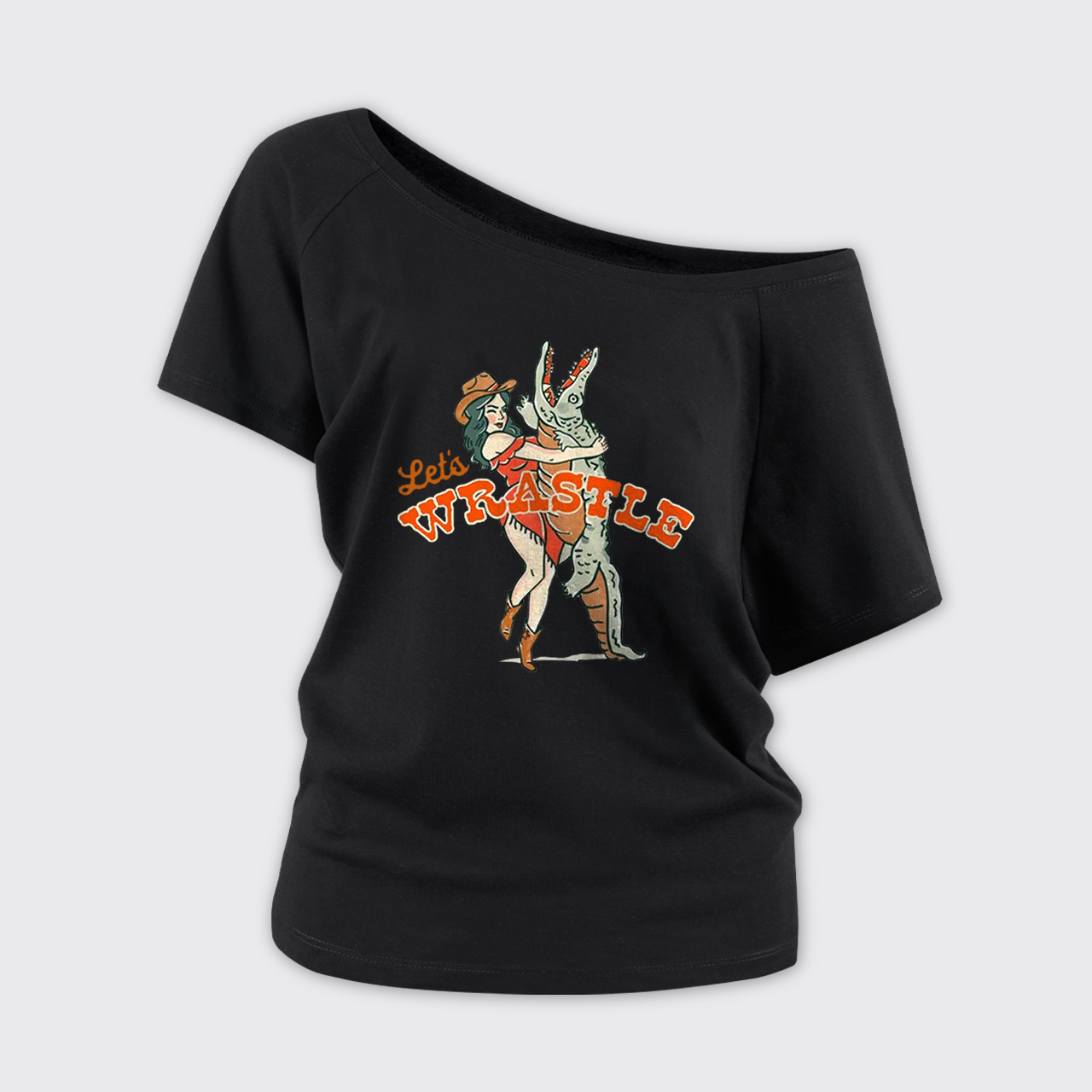 Let's Wrastle Cowgirl Power Off Shoulder Top