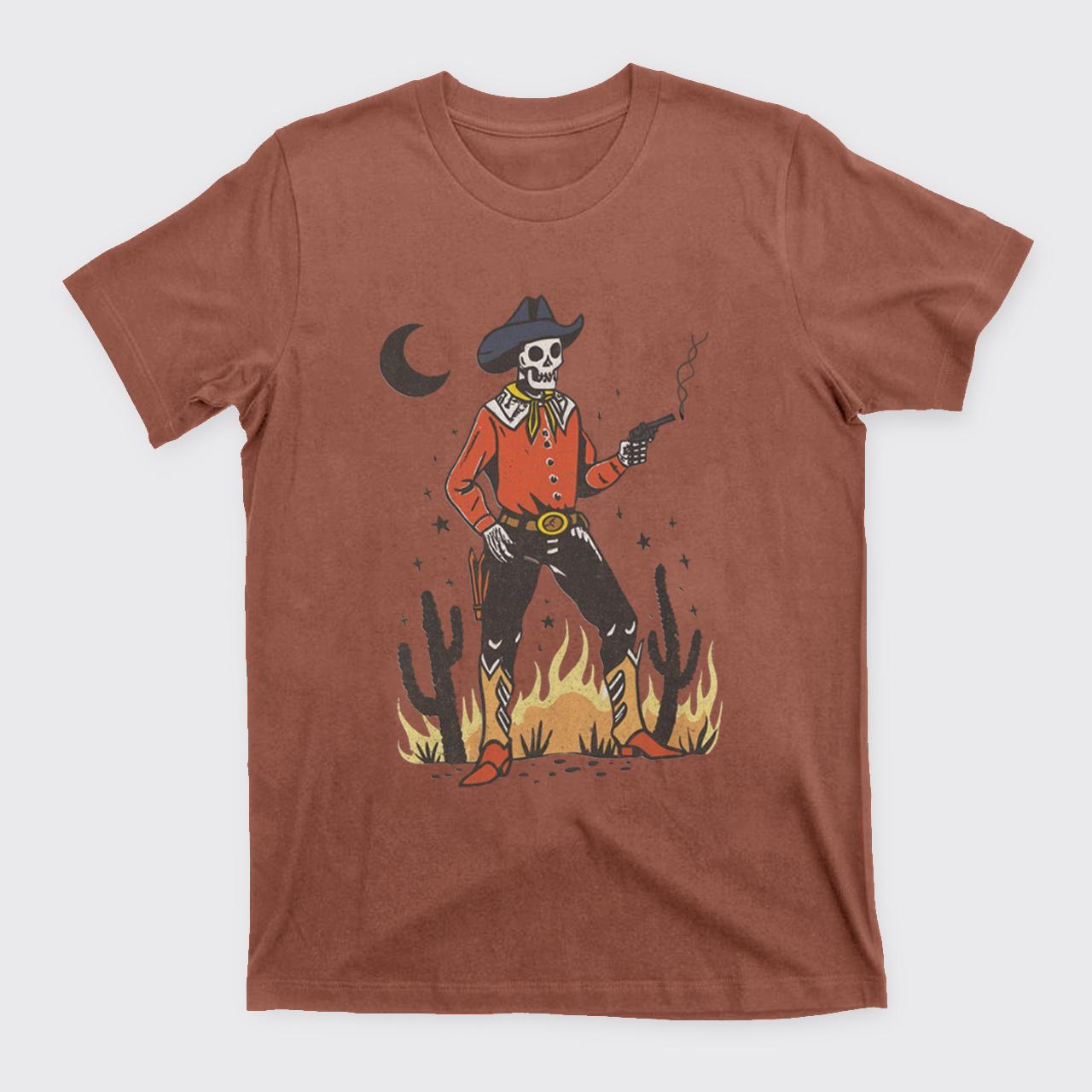 Skeleton Western Halloween Retro Desert T-Shirts