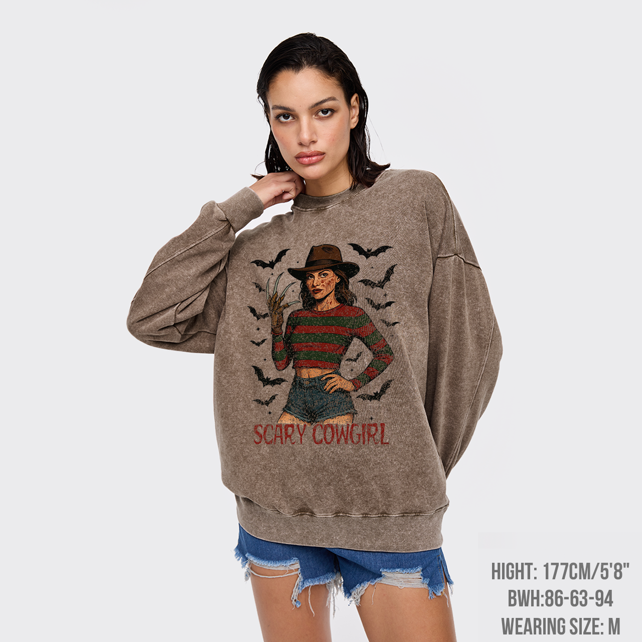 Scary Cowgirl Halloween Horror Washed Sweatshirts