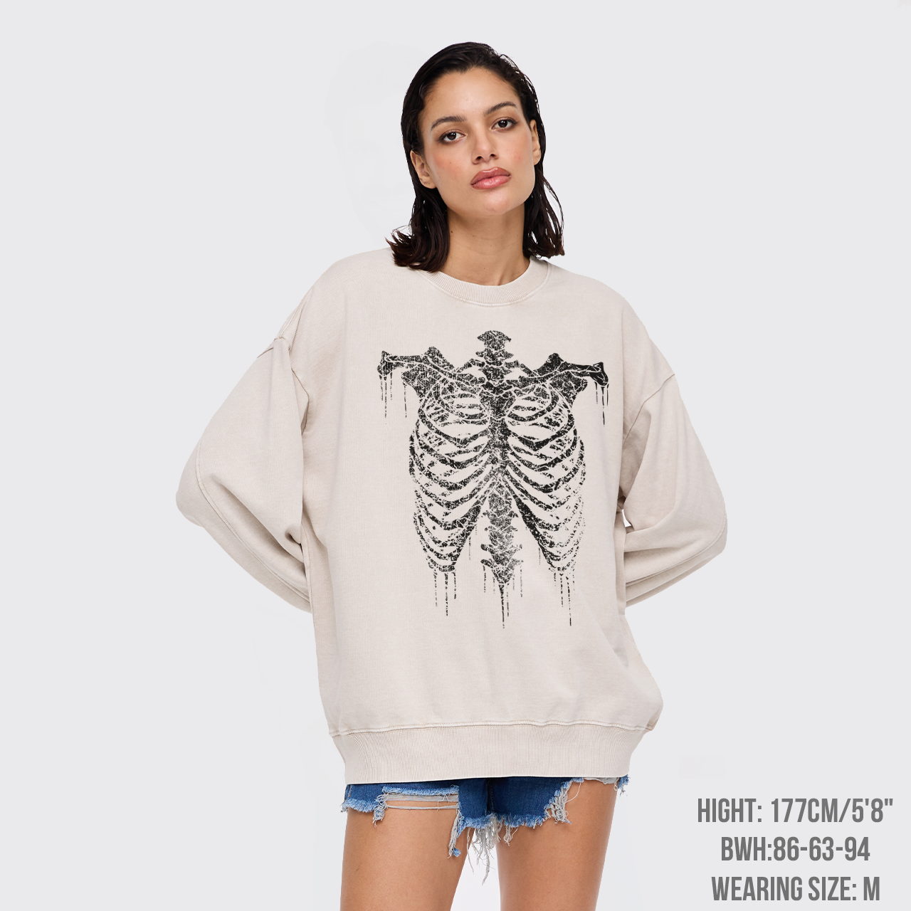Halloween Retro Horror Skeleton Washed Sweatshirts