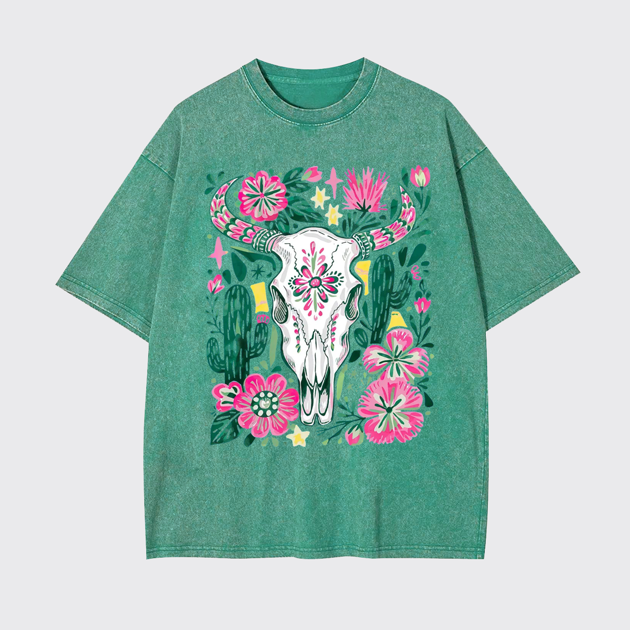 Western Floral Cow Skull Garment-dye Tees
