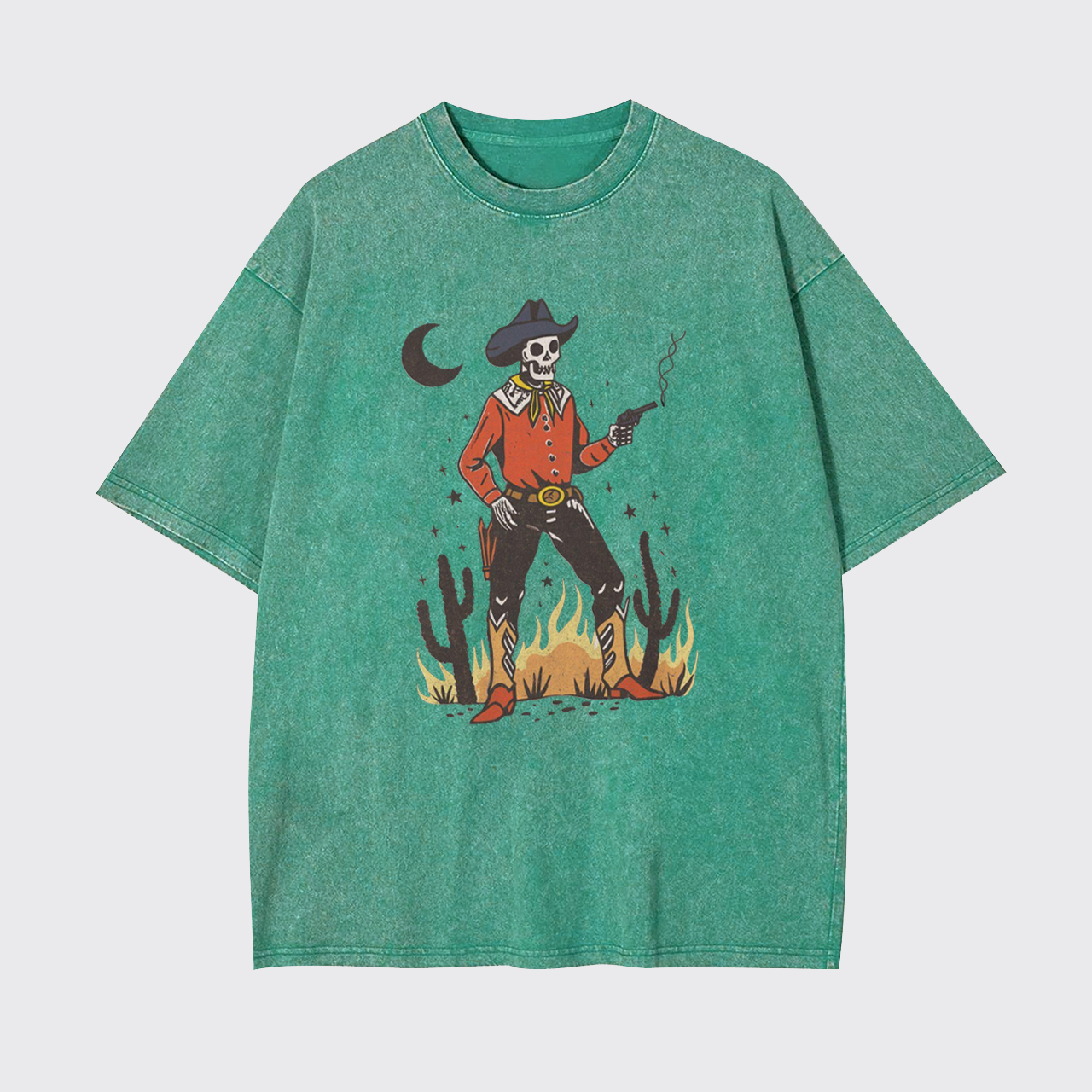 Skeleton Western Halloween Retro Desert Garment-dye Tees