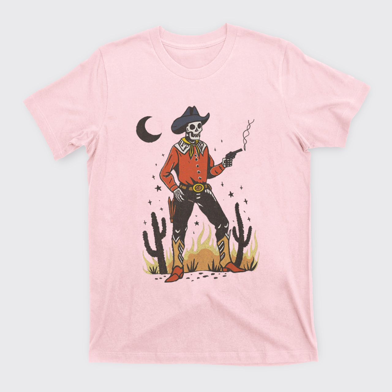 Skeleton Western Halloween Retro Desert T-Shirts