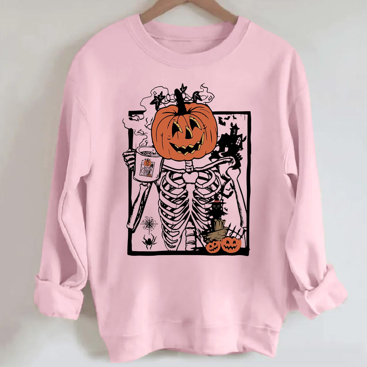 Skeleton Pumpkin Coffee Halloween Sweatshirt