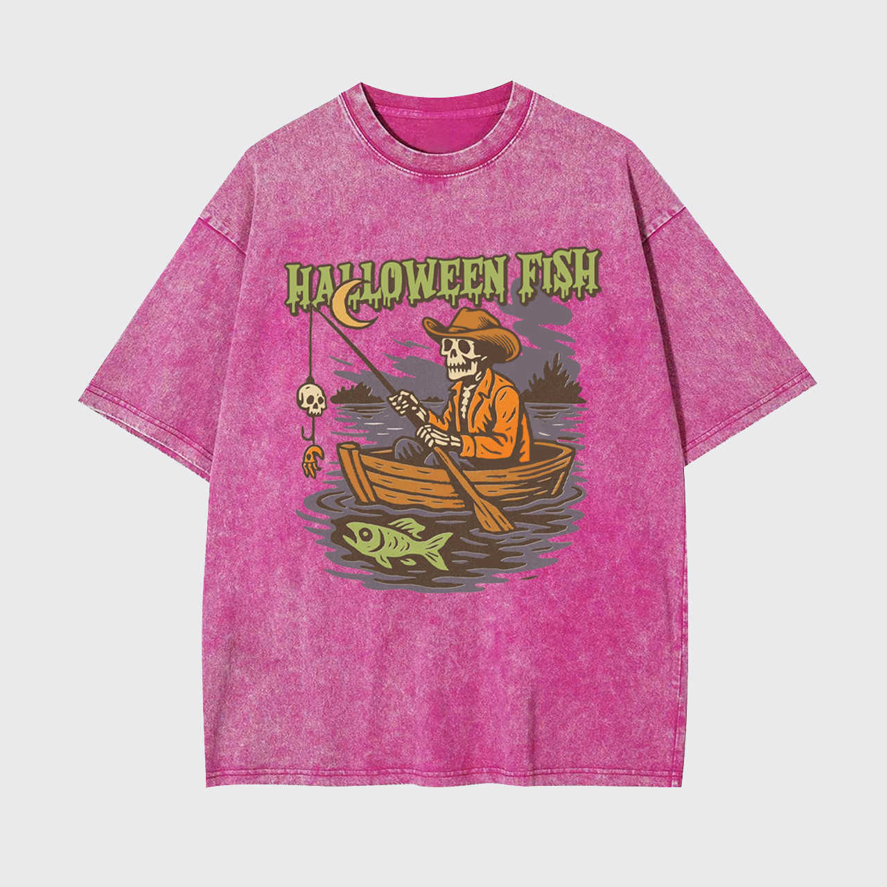 Halloween Fishing Ghost Bait Skeleton Garment-dye Tees