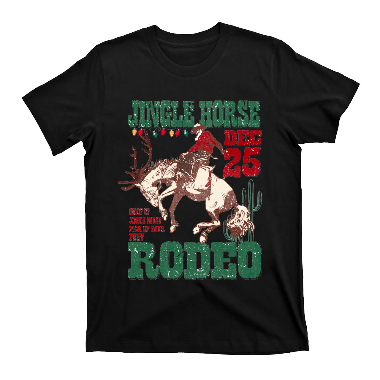 Jingle Horse Cowboy Santa Christmas Cotton T-Shirts