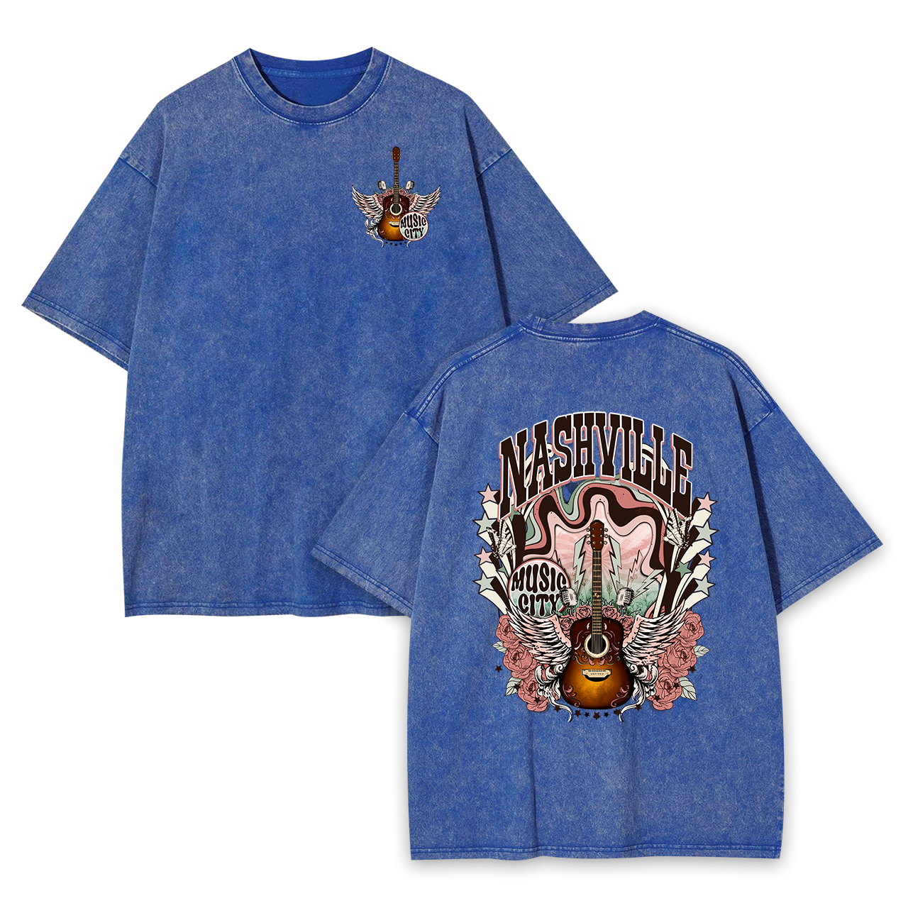 Western Nasville Music City Country Cowboy Garment-dye Tees