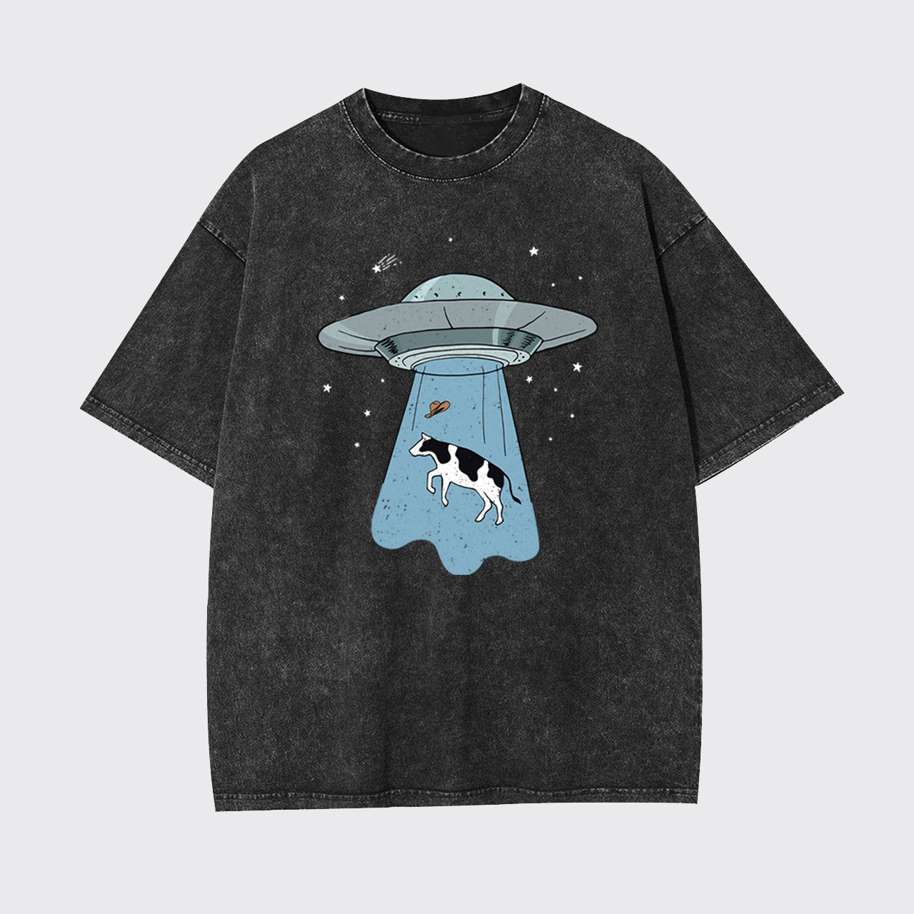 Funny UFO Alien Cow Garment-dye Tees