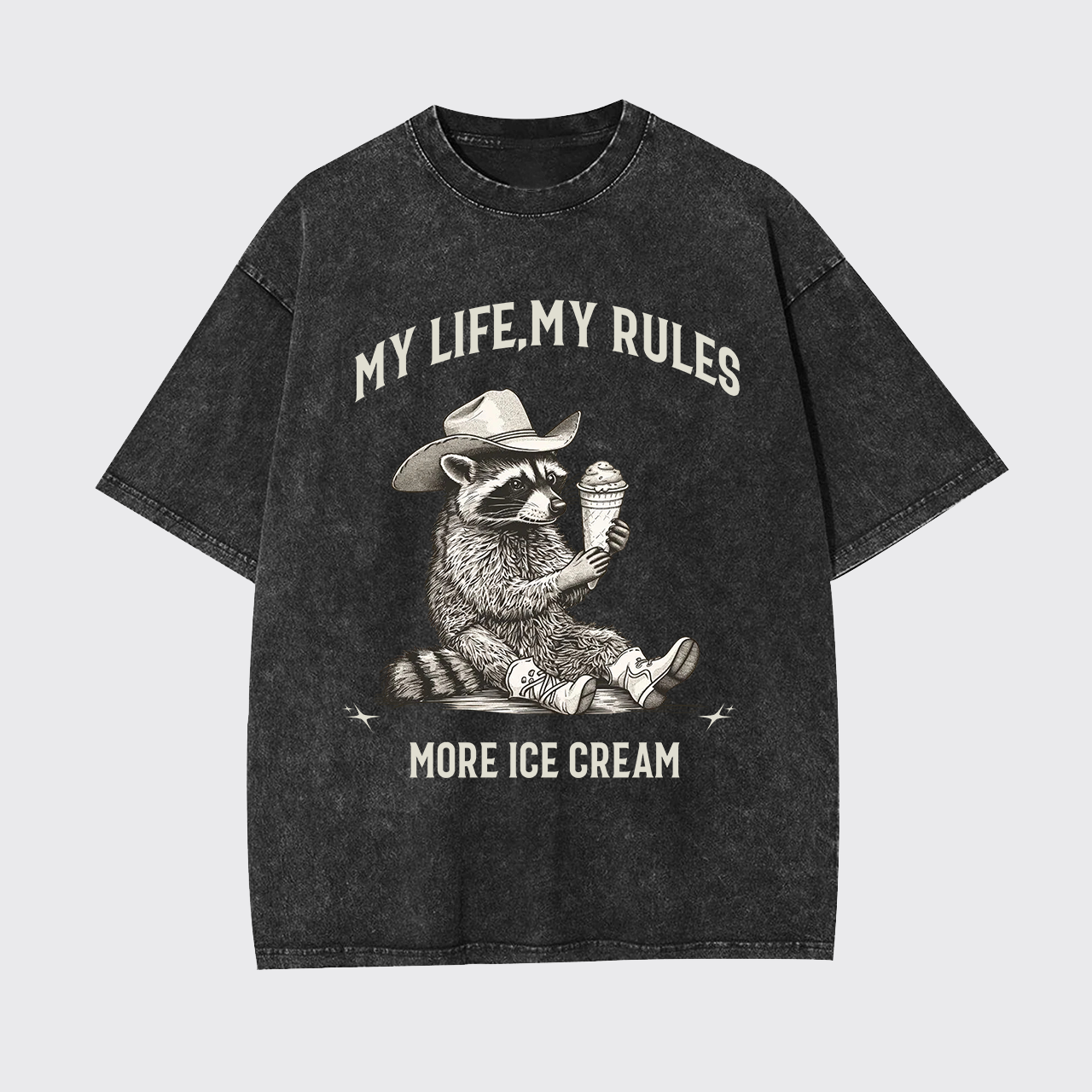 Vintage Raccoon Cowboy Ice Cream Garment-dye Tees