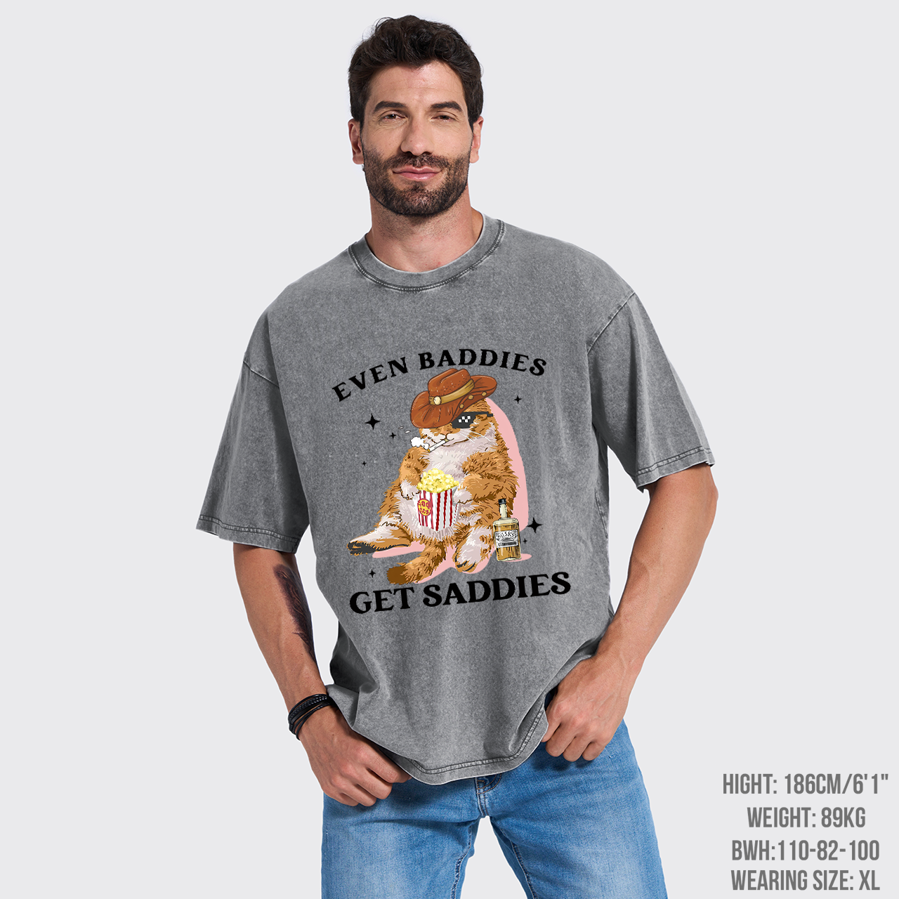 Even Baddies Get Saddies Funny Cat Garment-dye Tees