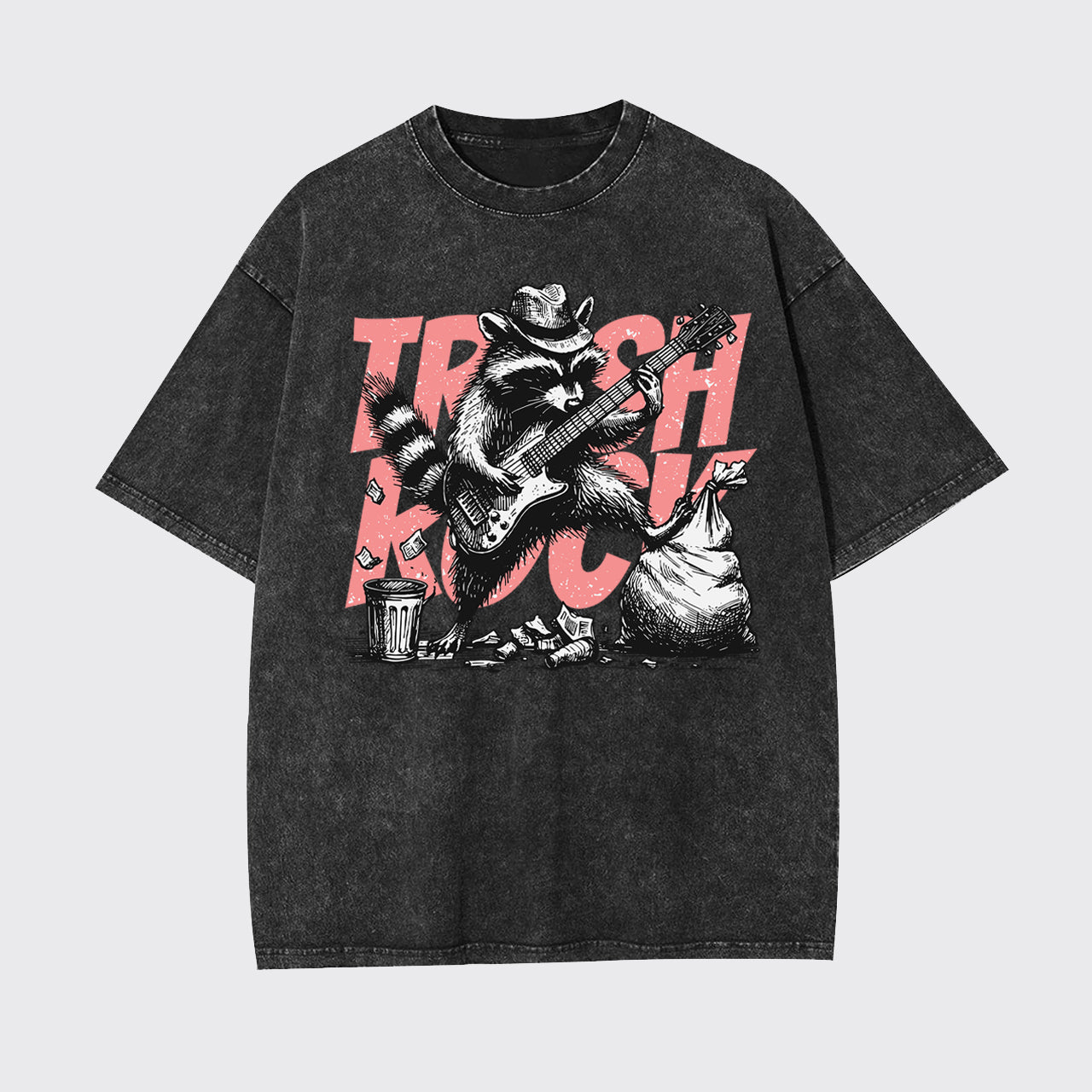 Raccoon Playing Guitar Retro Garment-dye Tees