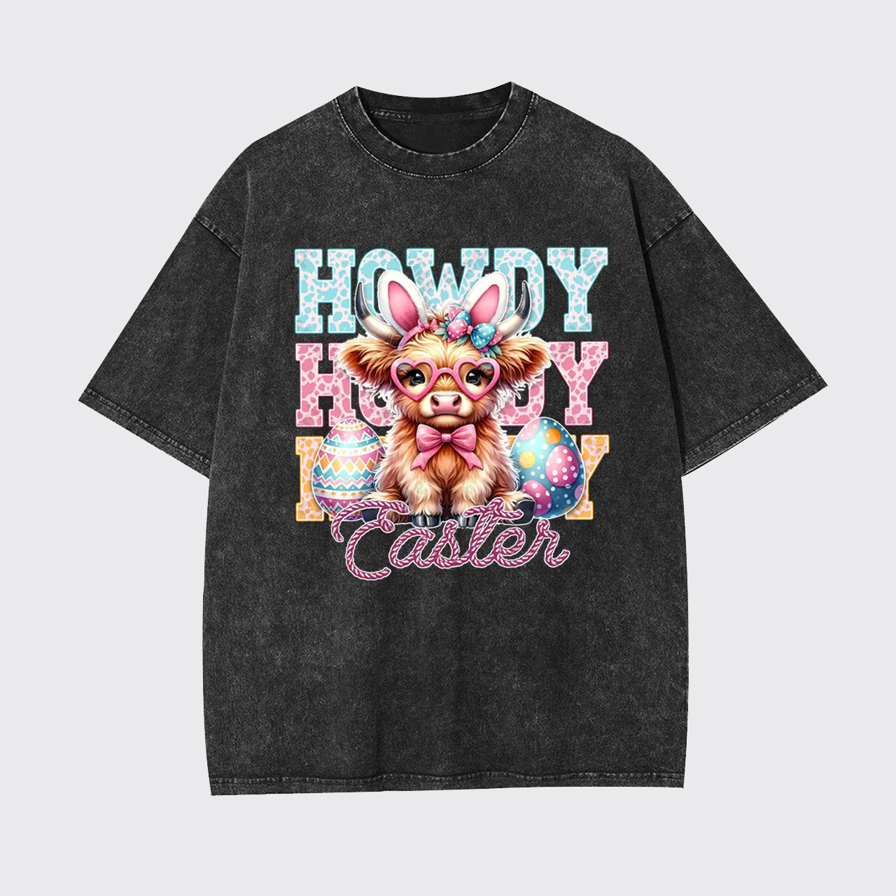 Howdy Easter Cute Highland Cow Garment-dye Tees