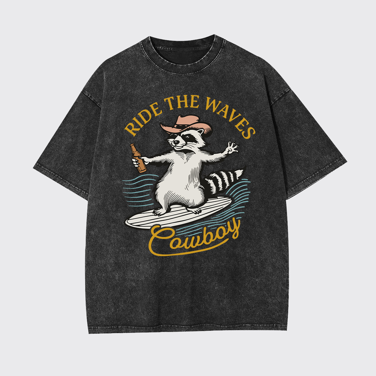 Surfing Cowboy Raccoon With Beer Garment-dye Tees