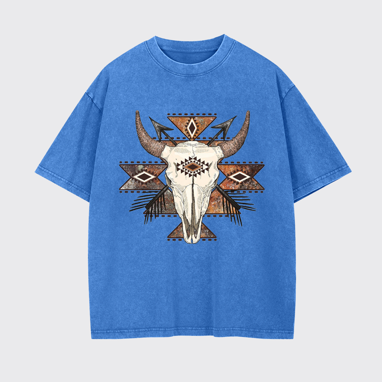 Rustic Aztec Cow Skull Garment-dye Tees