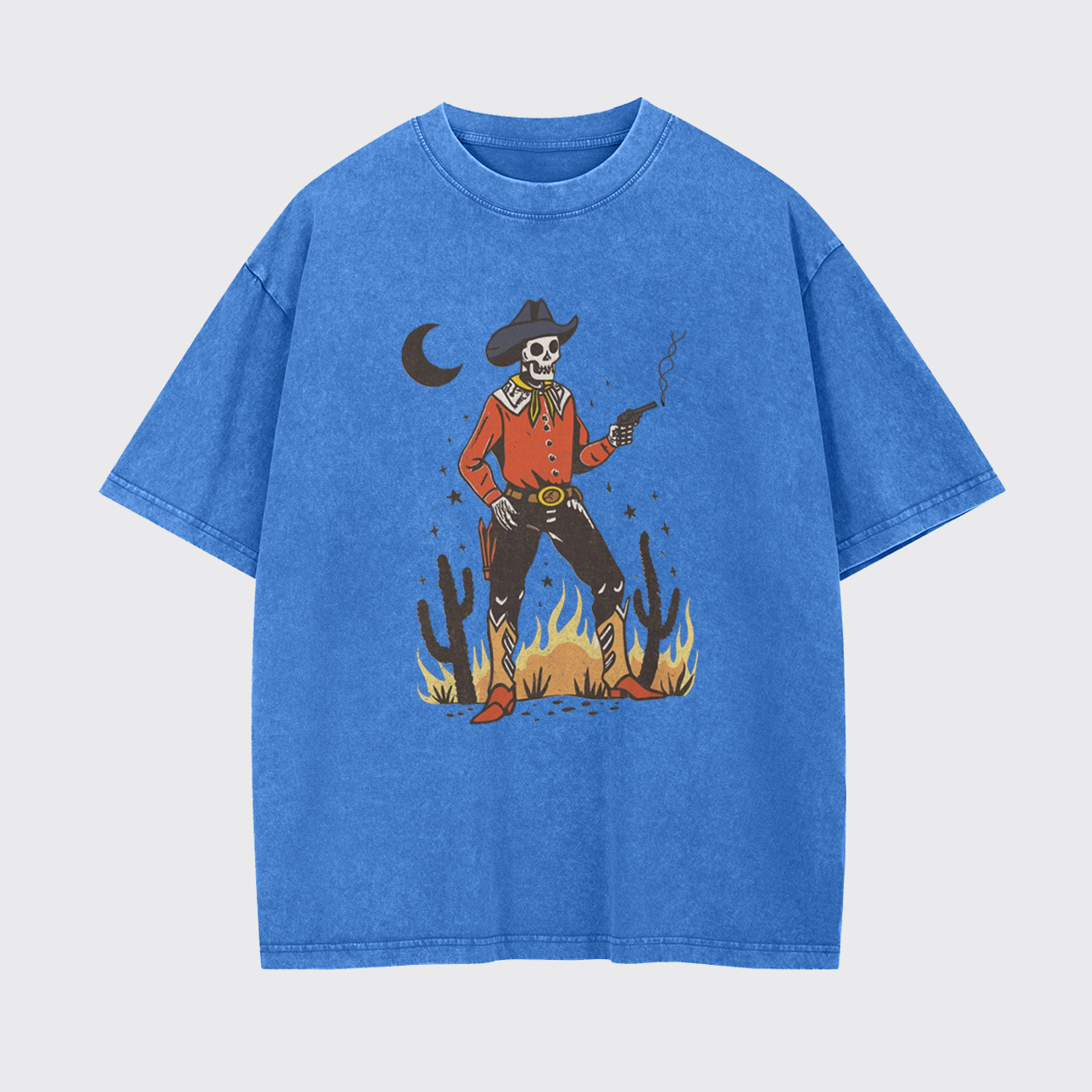 Skeleton Western Halloween Retro Desert Garment-dye Tees