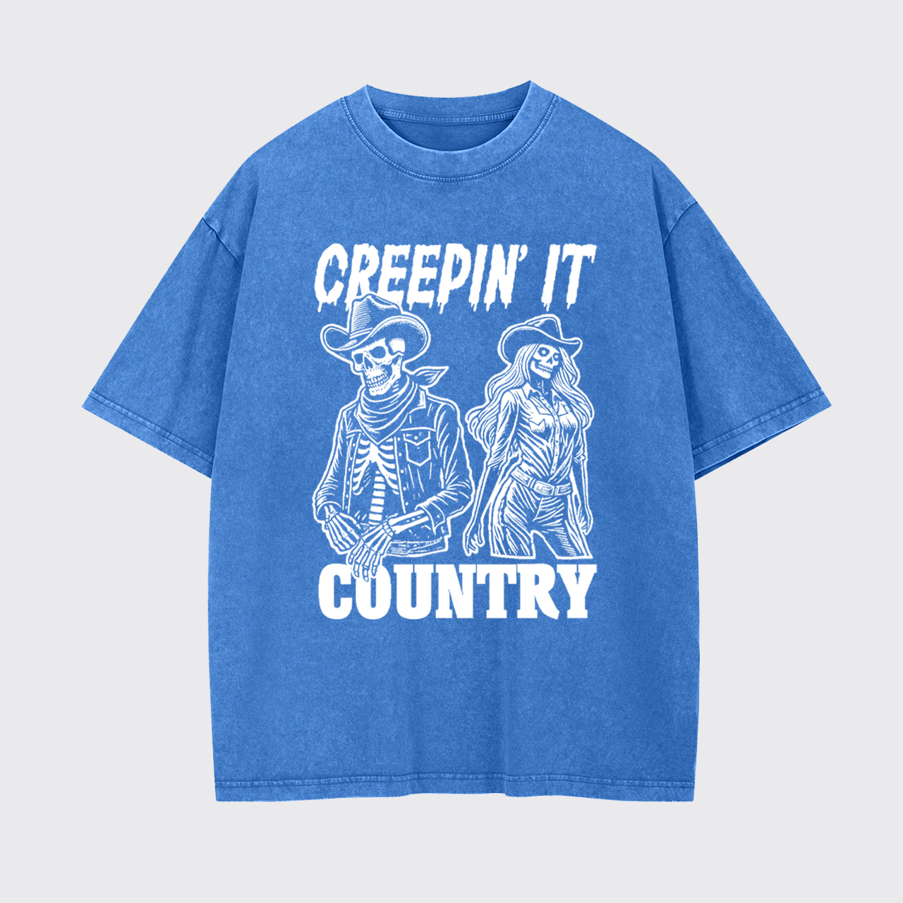Creepin' It Cowboy Skeleton Cowgirl Ghost Garment-dye Tees