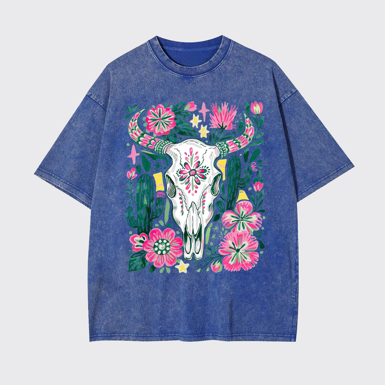 Western Floral Cow Skull Garment-dye Tees