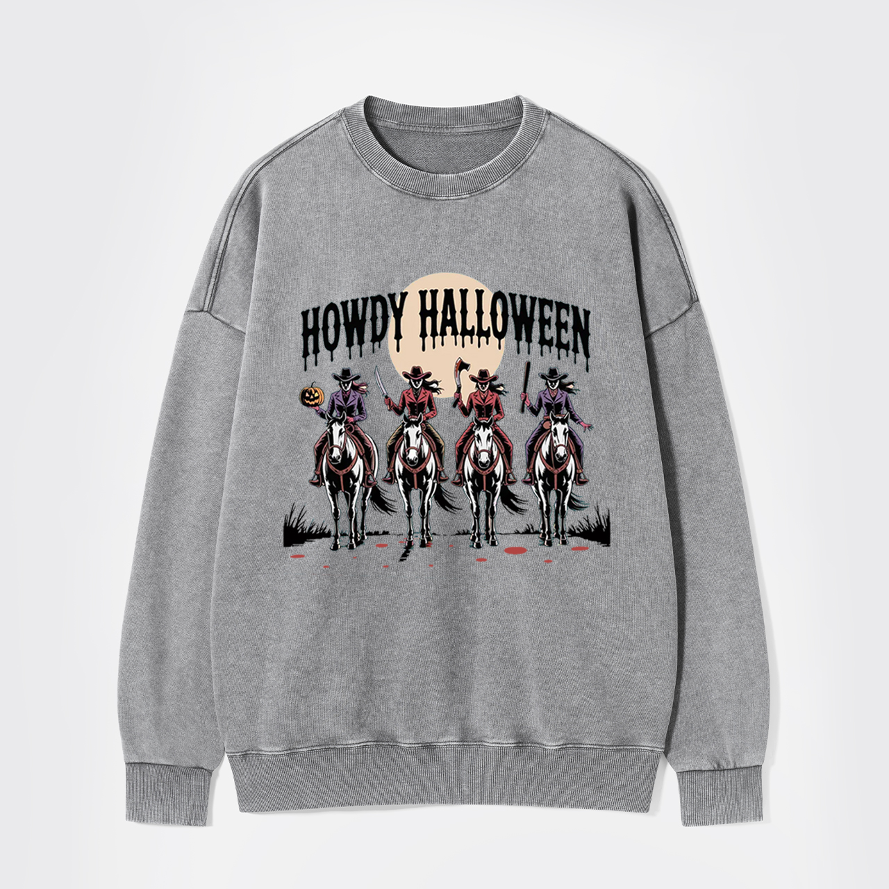 Cowgirl Riding Halloween Washed Sweatshirts