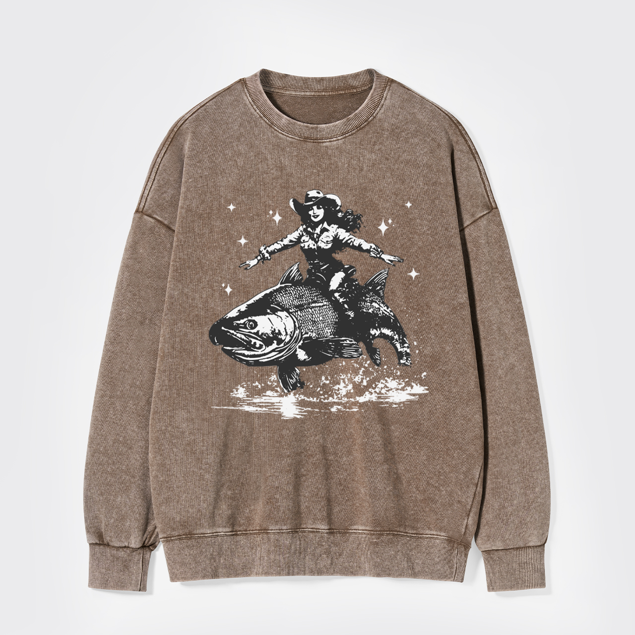 Cowgirl Riding A Fish Washed Sweatshirts