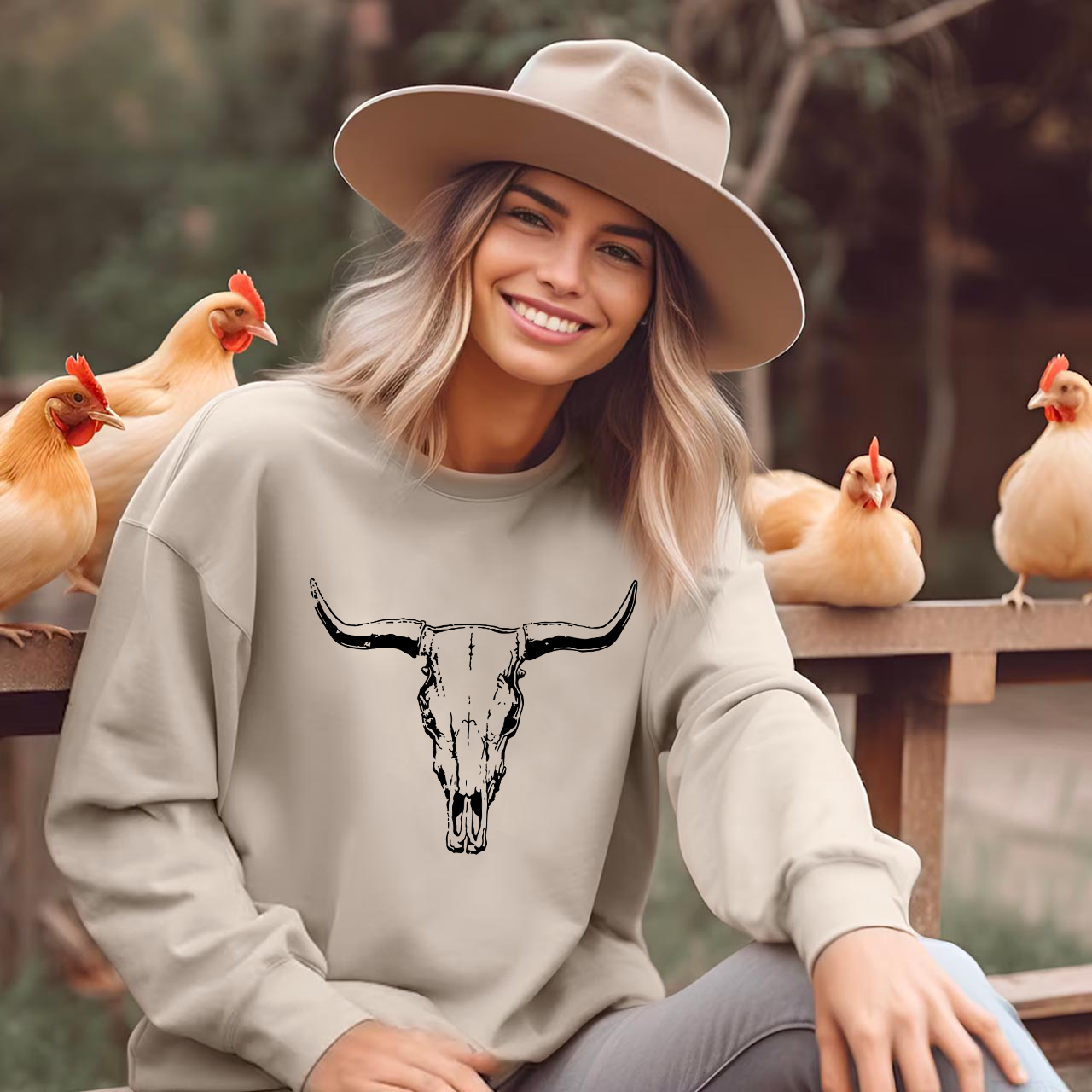 Boho Cow Skull Western Cowboy Sweatshirt