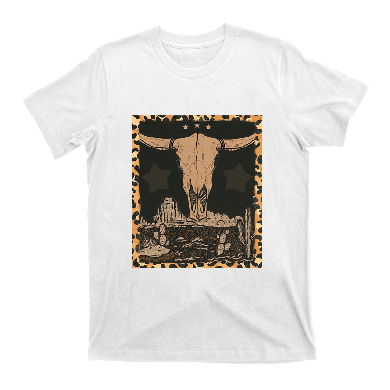 Western Label Longhorn Skull Desert T-Shirts