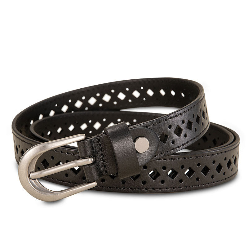 Cowhide Diamond Hollow Hole Free Belt