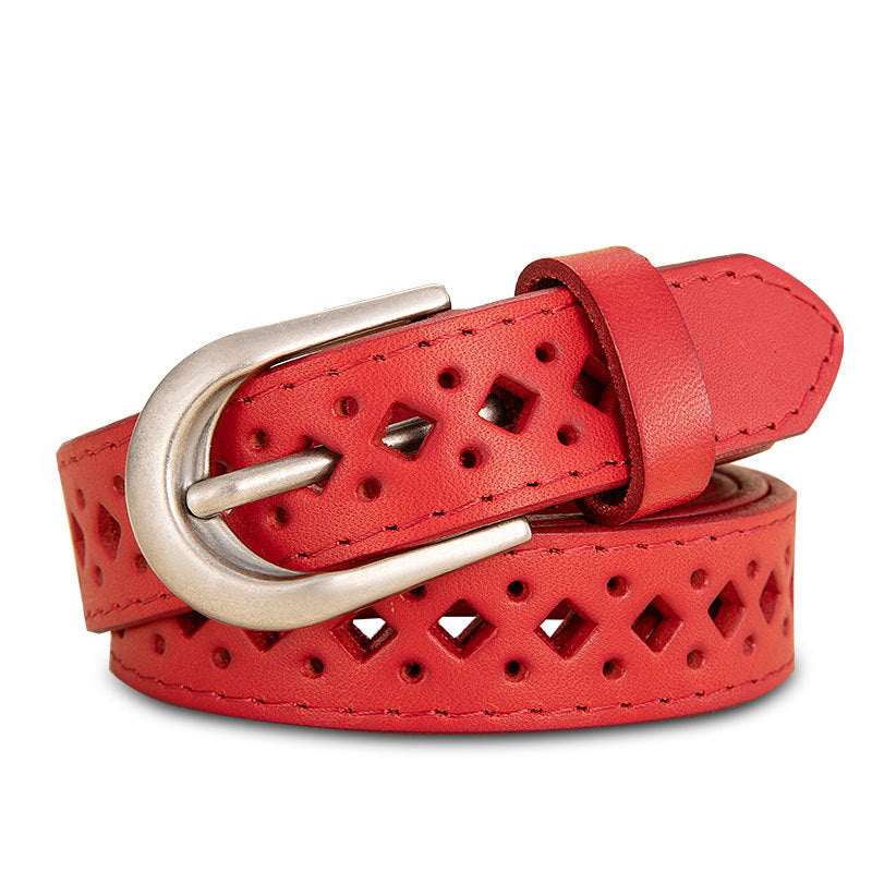 Cowhide Diamond Hollow Hole Free Belt