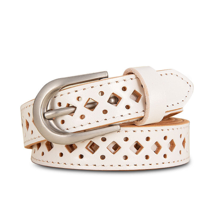 Cowhide Diamond Hollow Hole Free Belt