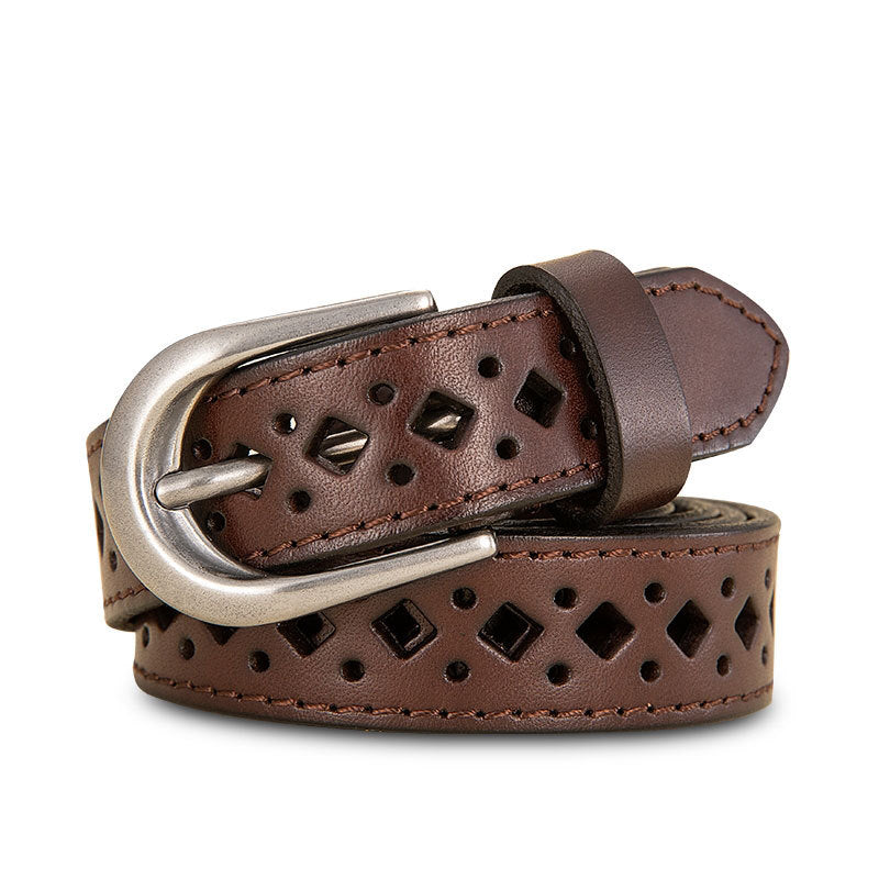 Cowhide Diamond Hollow Hole Free Belt