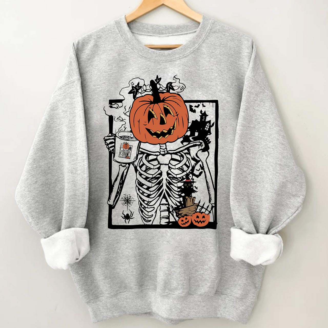 Skeleton Pumpkin Coffee Halloween Sweatshirt