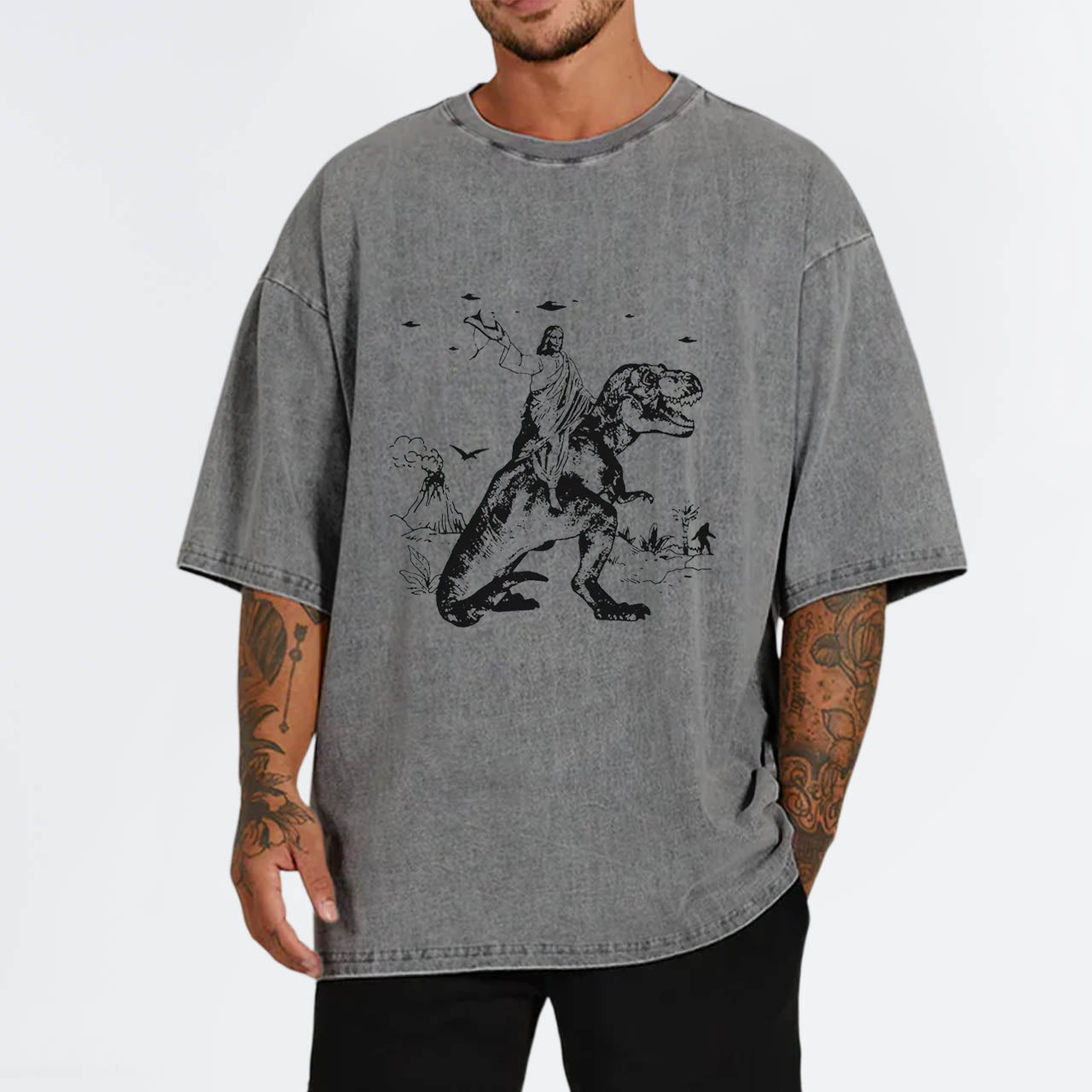 Jesus Riding Dinosaur Garment-dye Tees