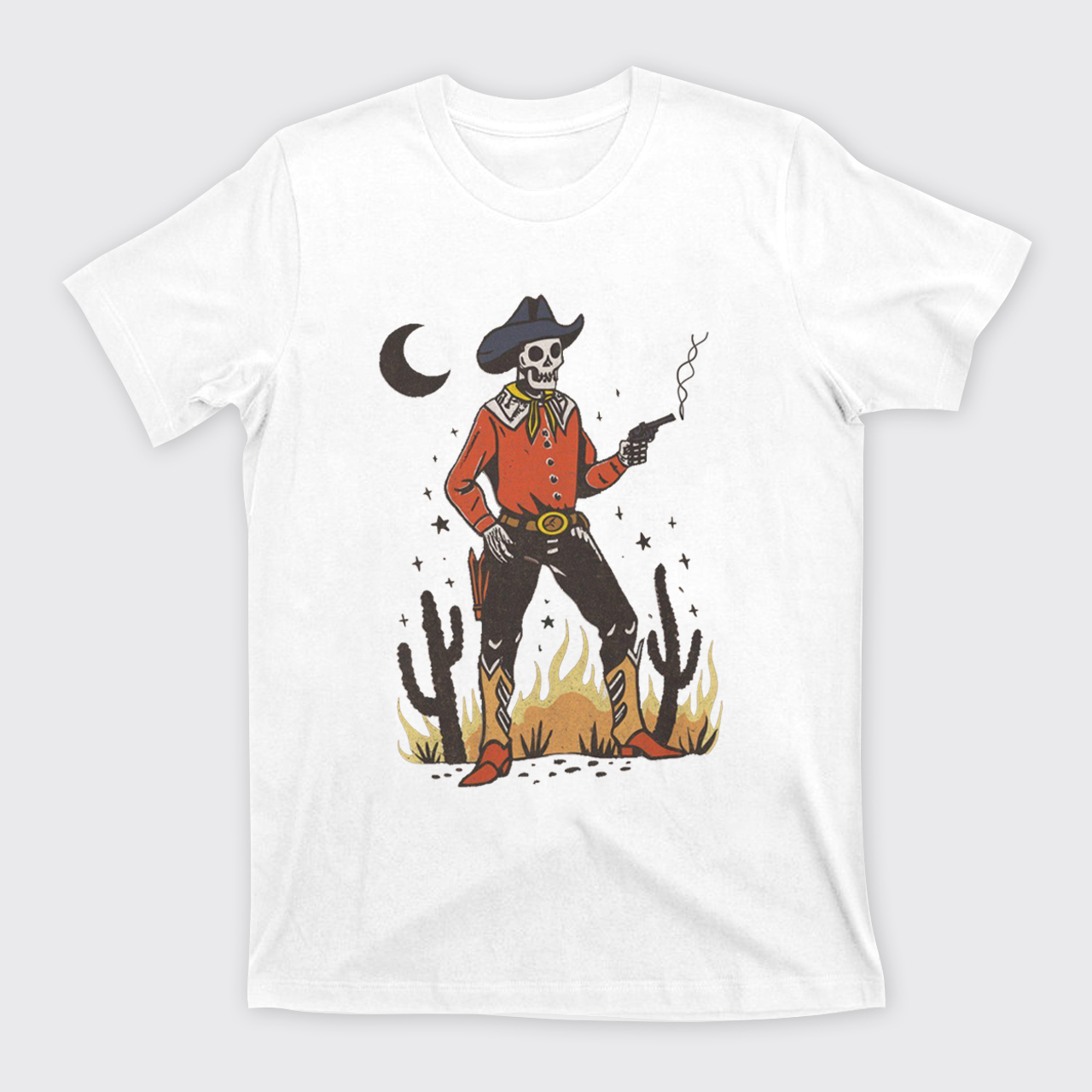 Skeleton Western Halloween Retro Desert T-Shirts