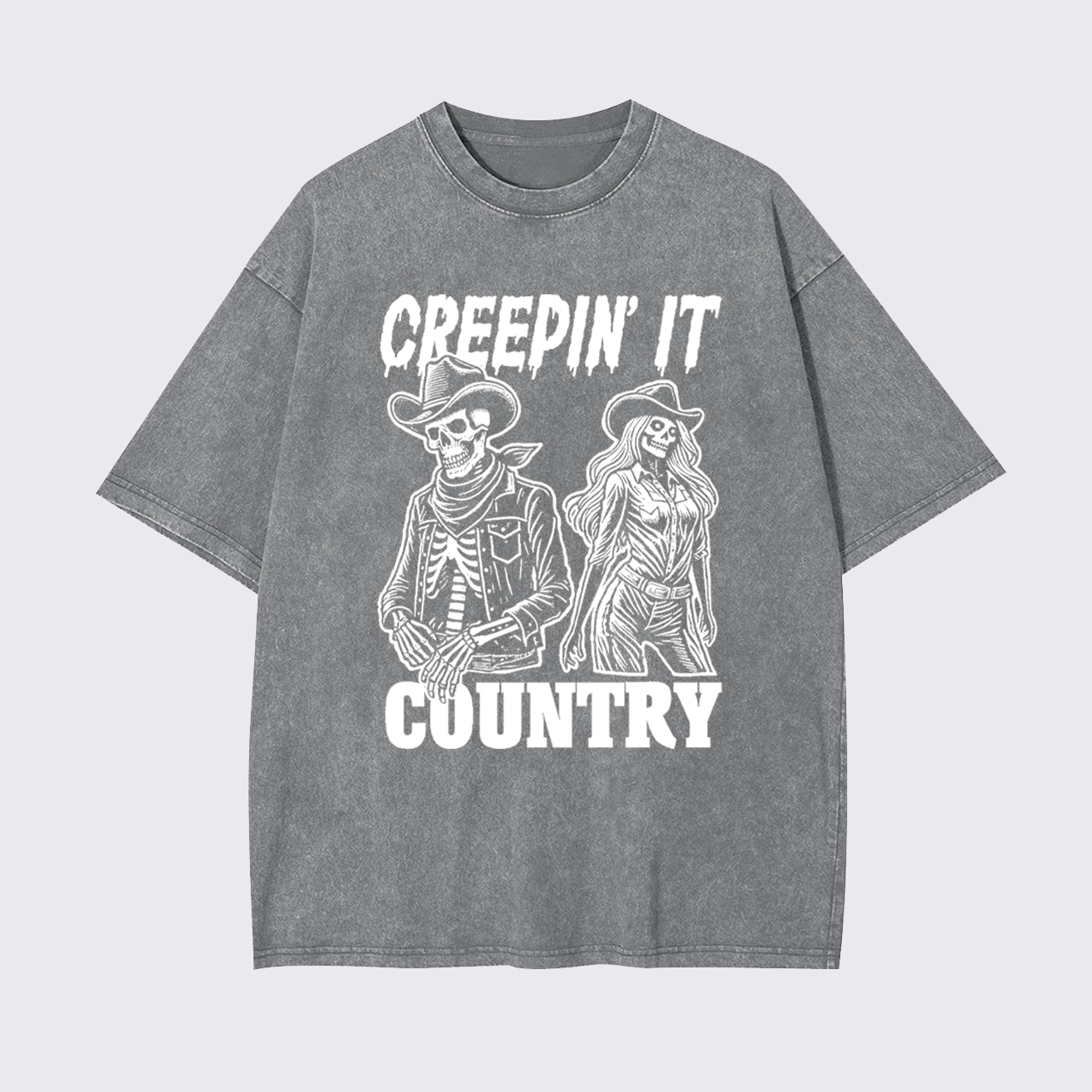Creepin' It Cowboy Skeleton Cowgirl Ghost Garment-dye Tees