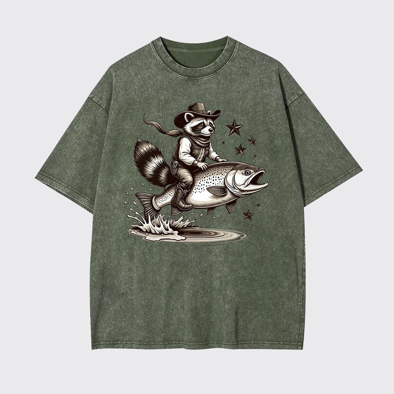 Funny Fisher Of Raccoon Cowboy Garment-dye Tees