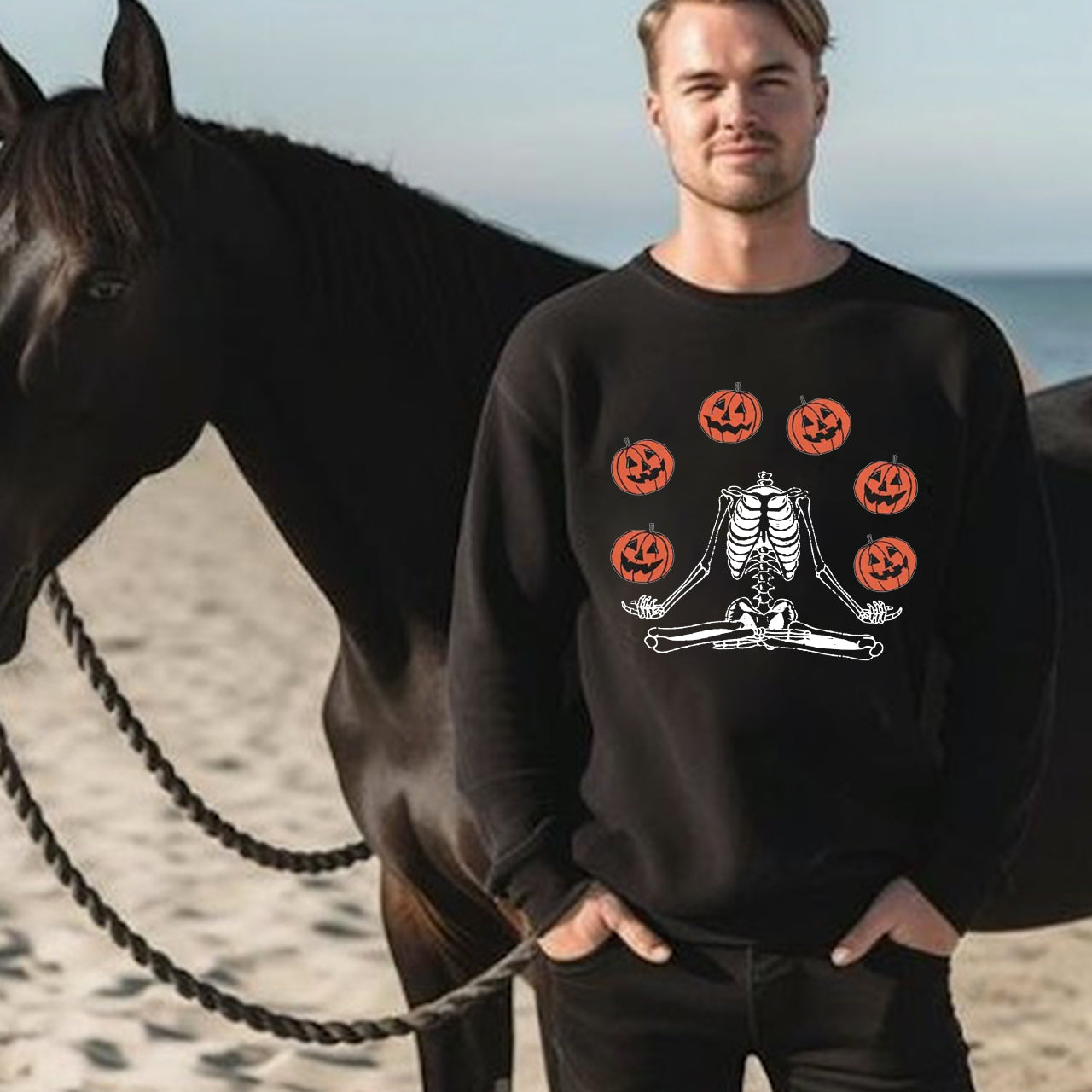 Pumpkin Skeleton Vintage Halloween Sweatshirt