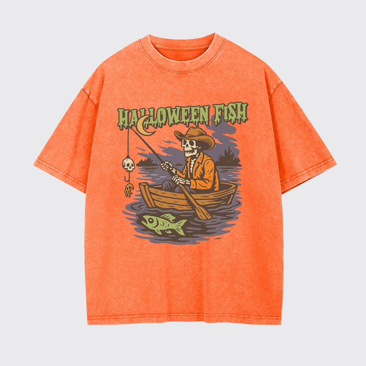 Halloween Fishing Ghost Bait Skeleton Garment-dye Tees