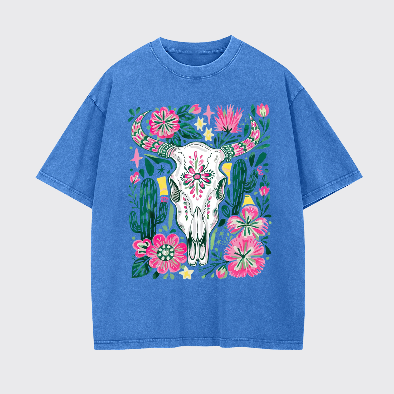 Western Floral Cow Skull Garment-dye Tees