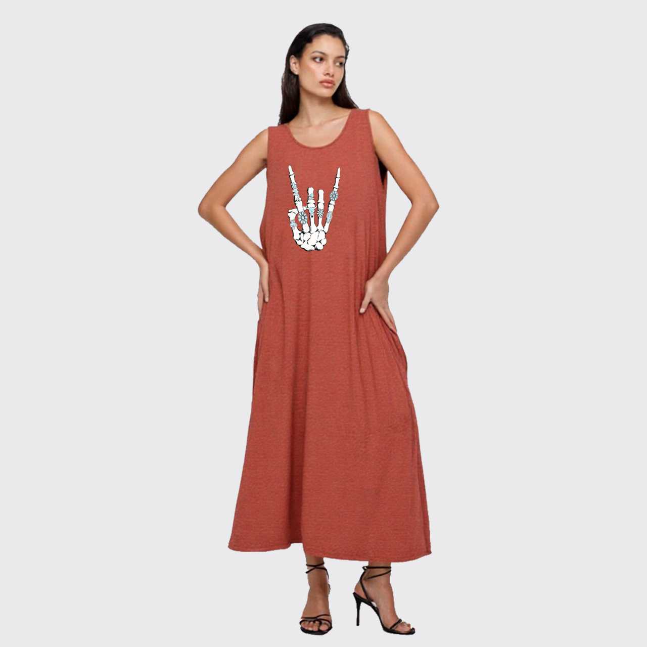 Western Rock On Skeleton Slit Tank Dress