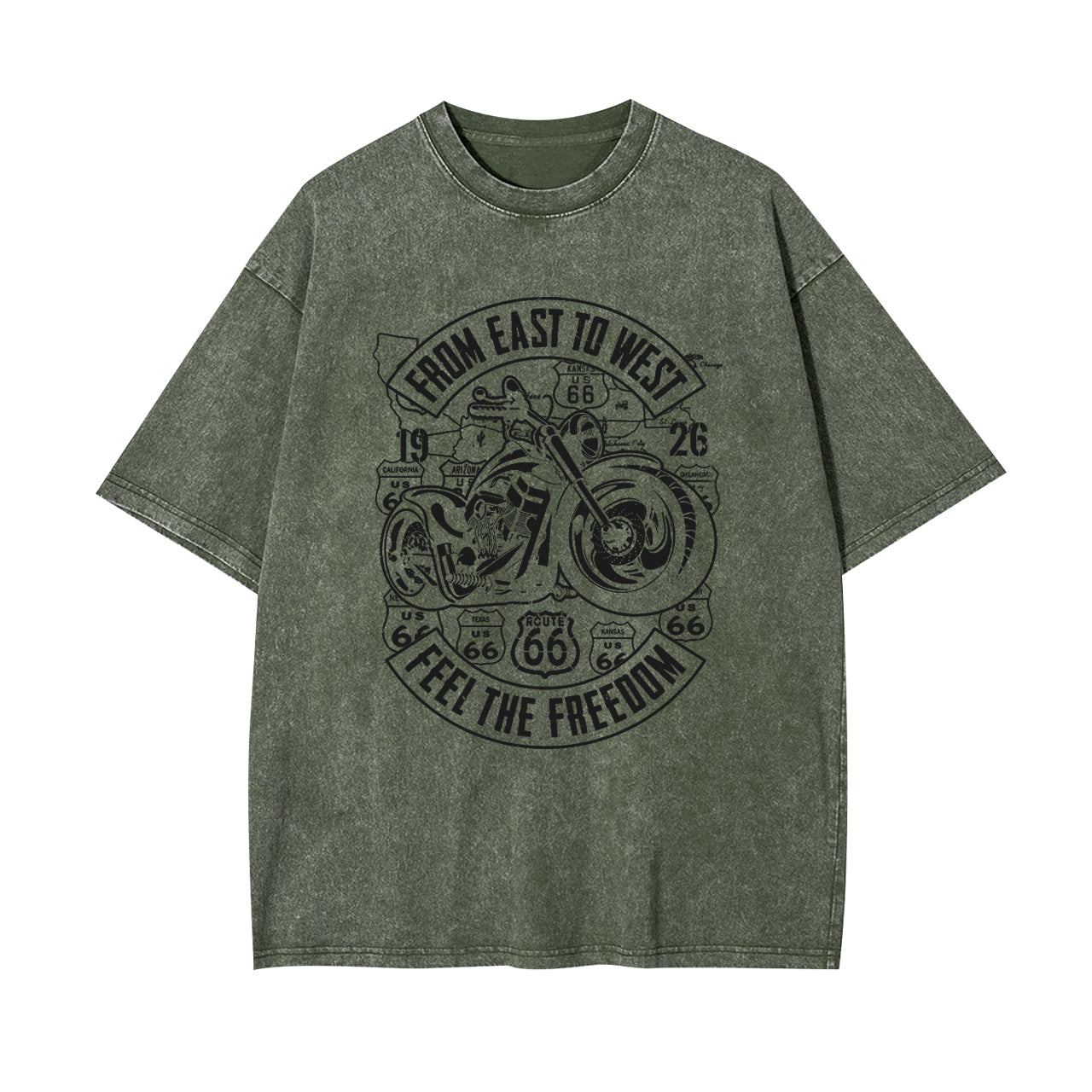 Route 66 From East To West Biker Garment-dye Tees