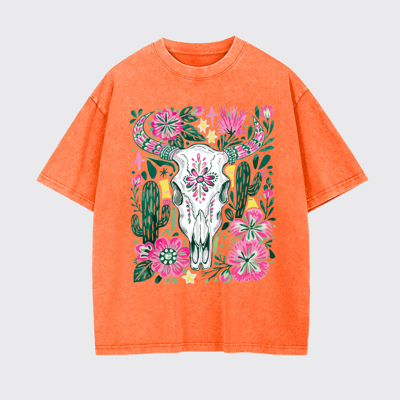 Western Floral Cow Skull Garment-dye Tees