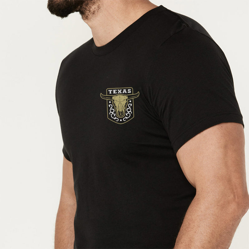 Texas Vintage Emblem With Bull Skull On a Dark T-Shirt