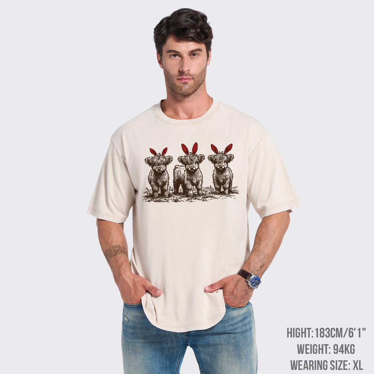 Western Easter Highland Cow Garment-dye Tees