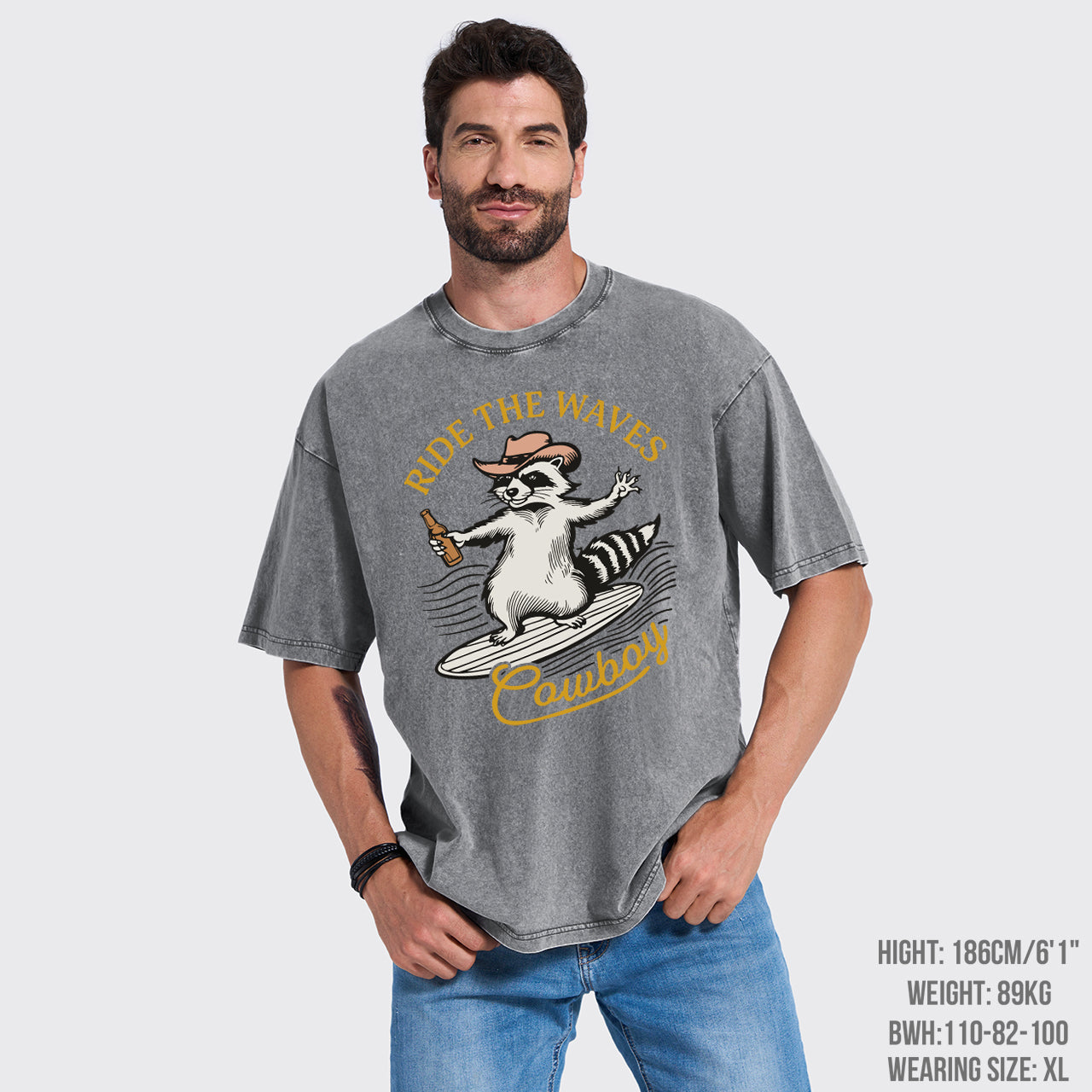 Surfing Cowboy Raccoon With Beer Garment-dye Tees