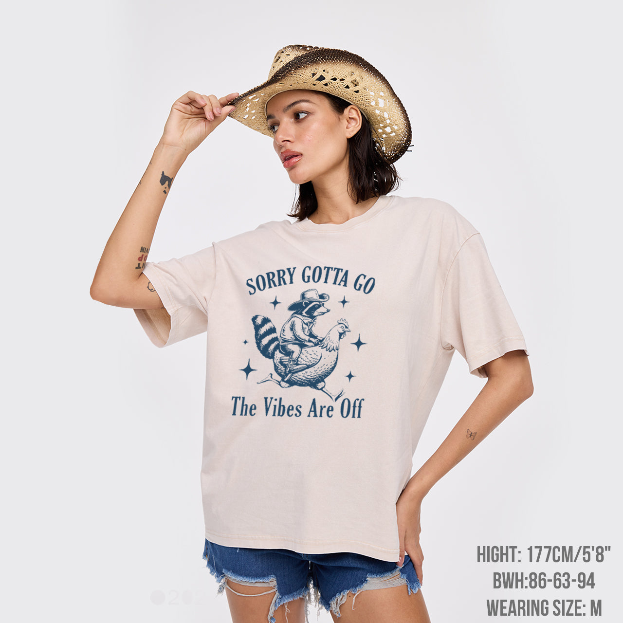 Cowboy Raccon Riding A Chicken Garment-dye Tees