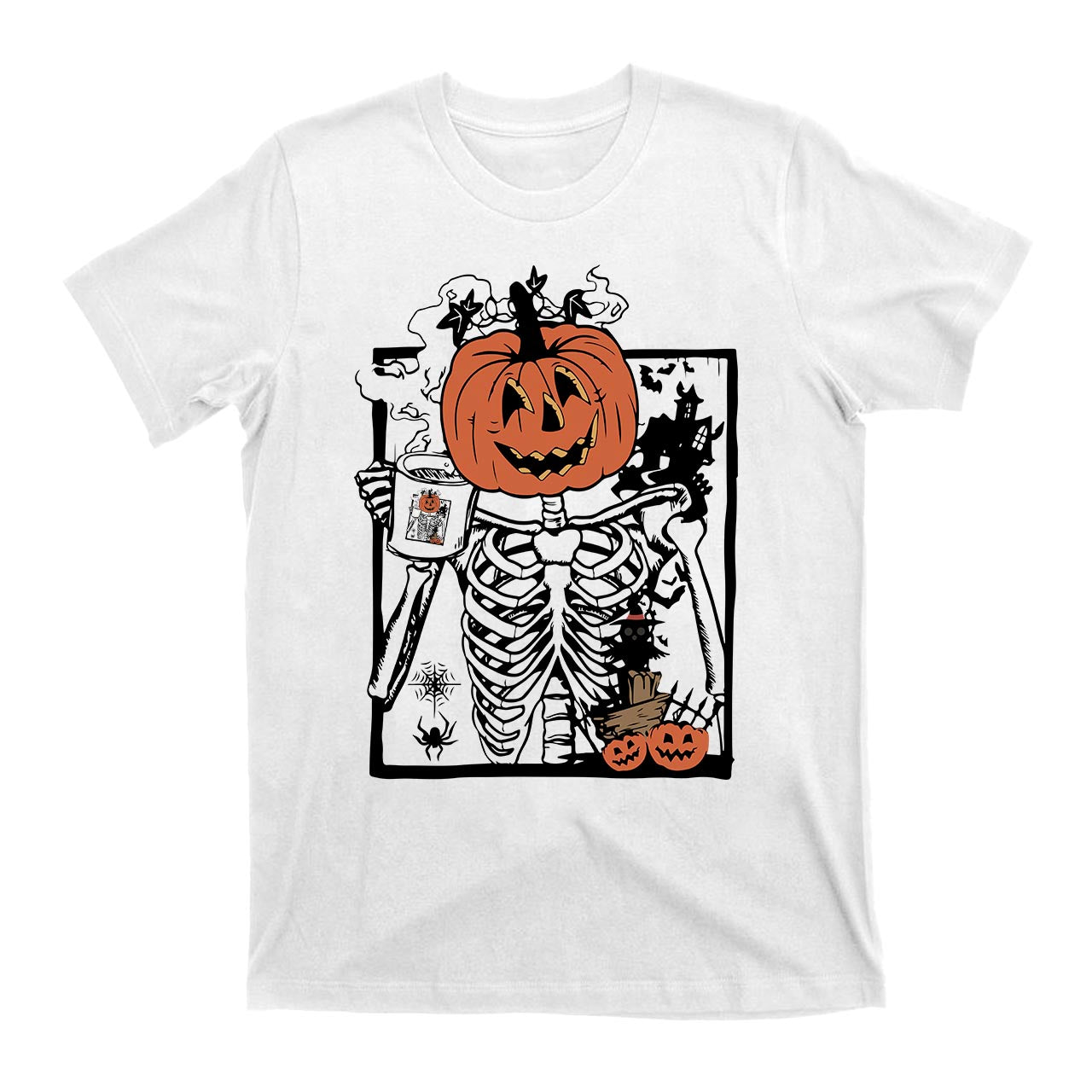 Skeleton Pumpkin Coffee Halloween T-Shirts