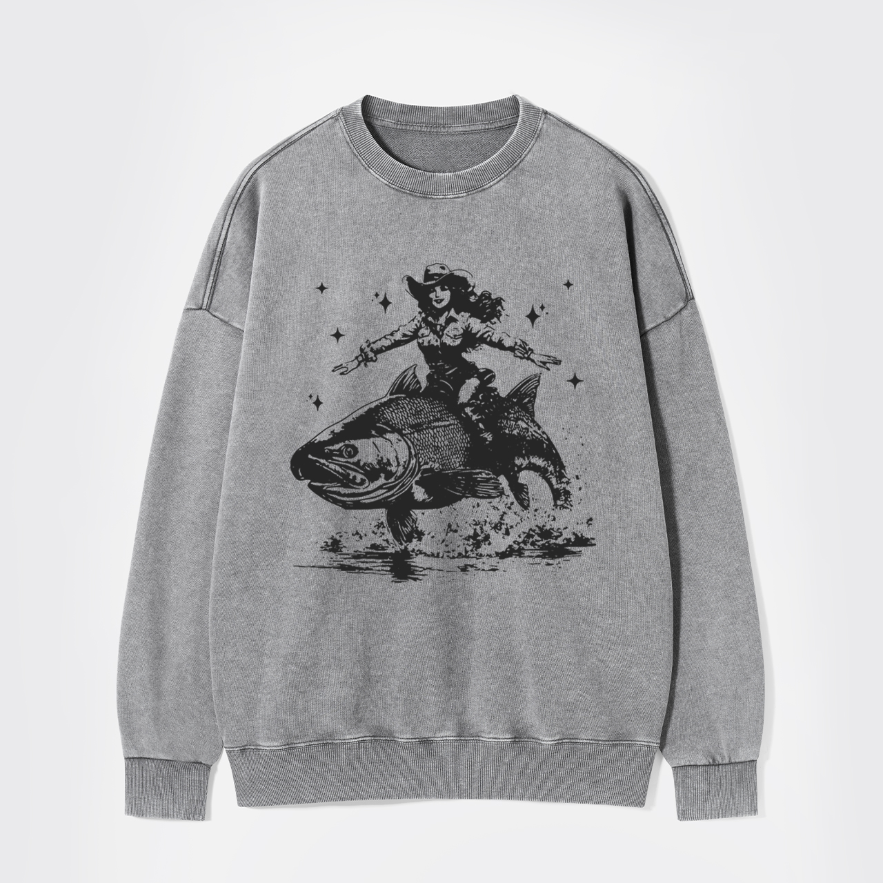 Cowgirl Riding A Fish Washed Sweatshirts